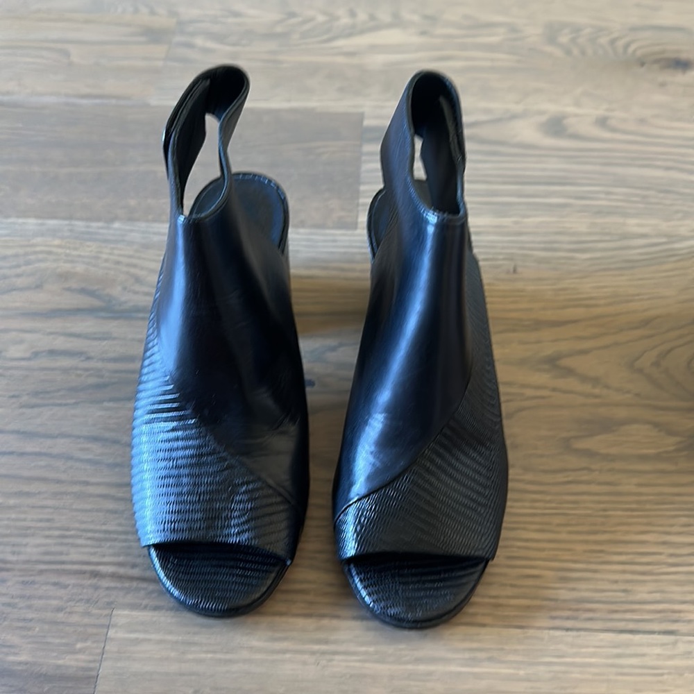 Vince Black Peep-Toe Leather Heels